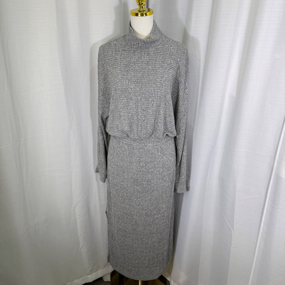 Anthropologie Saturday Sunday Gray Ribbed Mock Neck Maxi Dress‎ Medium